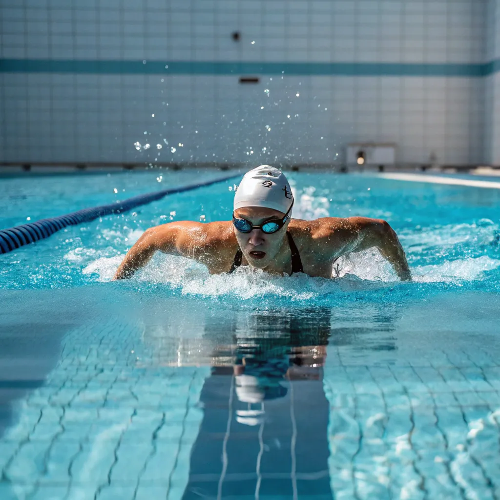 Adult swimmer practicing strokes