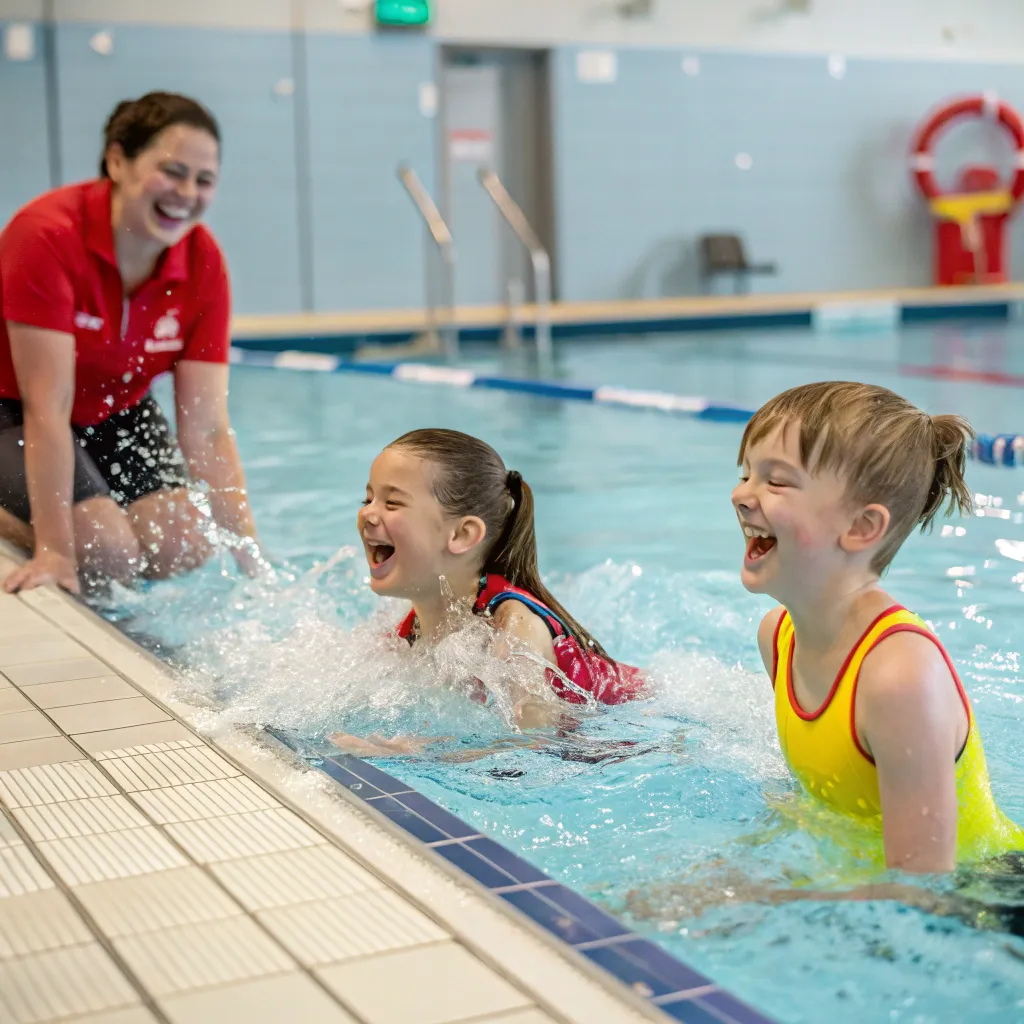 Children enjoying swimming class